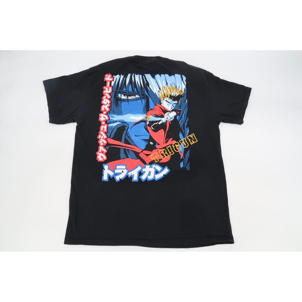 Vintage Trigun Graphic T-Shirt ODM Mens Large Black Vash the Stampede Anime Tee